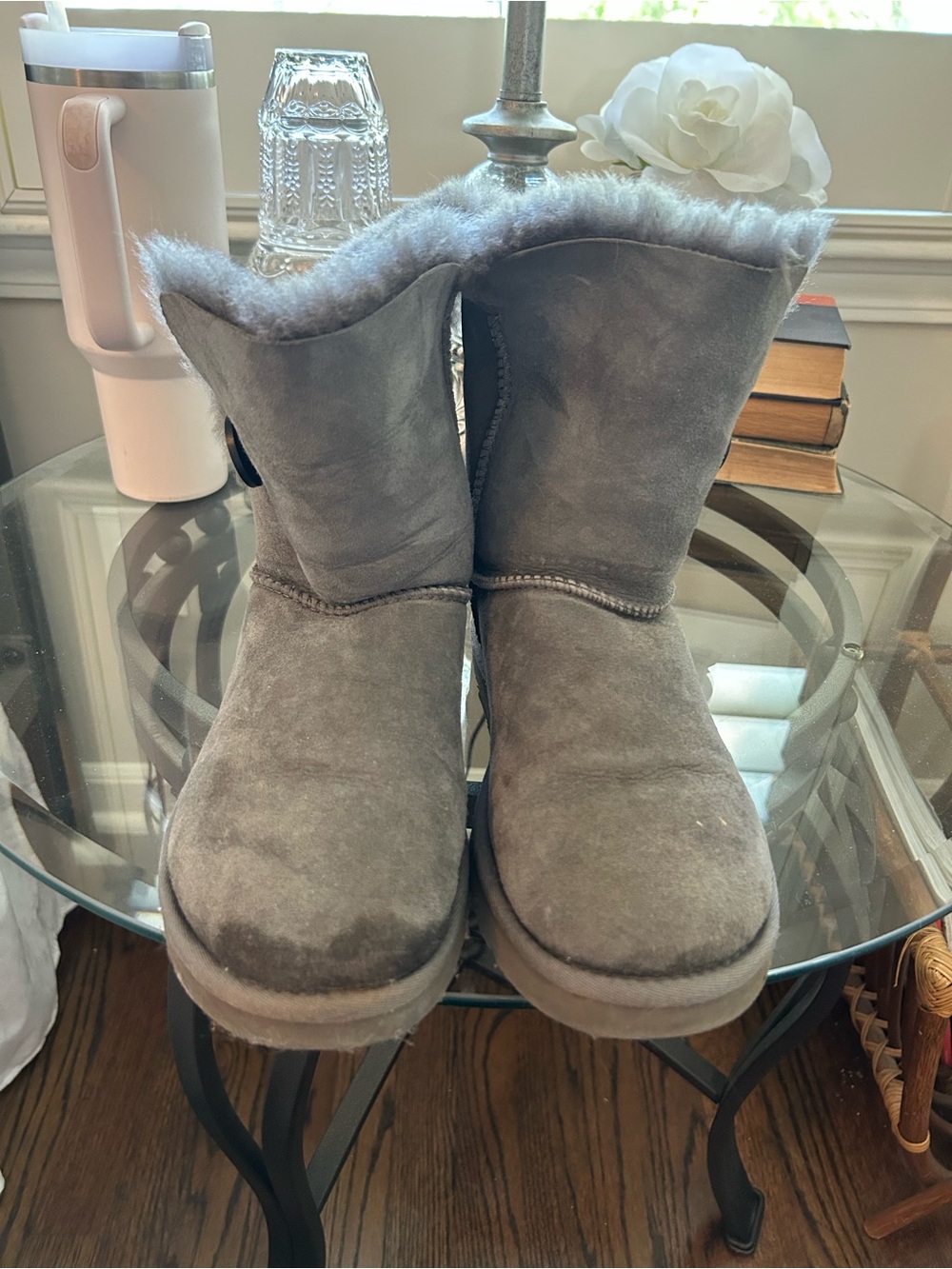 UGG Women’s Short Shearling Button Boots in Gray